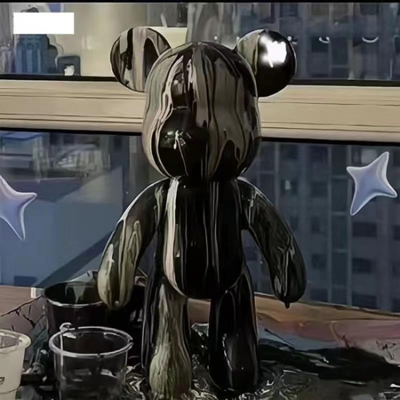 Coniuty DIY (Black+White+Gold  9 Inch) Fluid Bear + Bear Keychain Figure Paint Set for Creative Graffiti Art Multicolor Painting - Image 5
